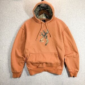 Browning Hoodie Mens Large Orange Buckmark Camo Logo Fleece Pullover Hunting